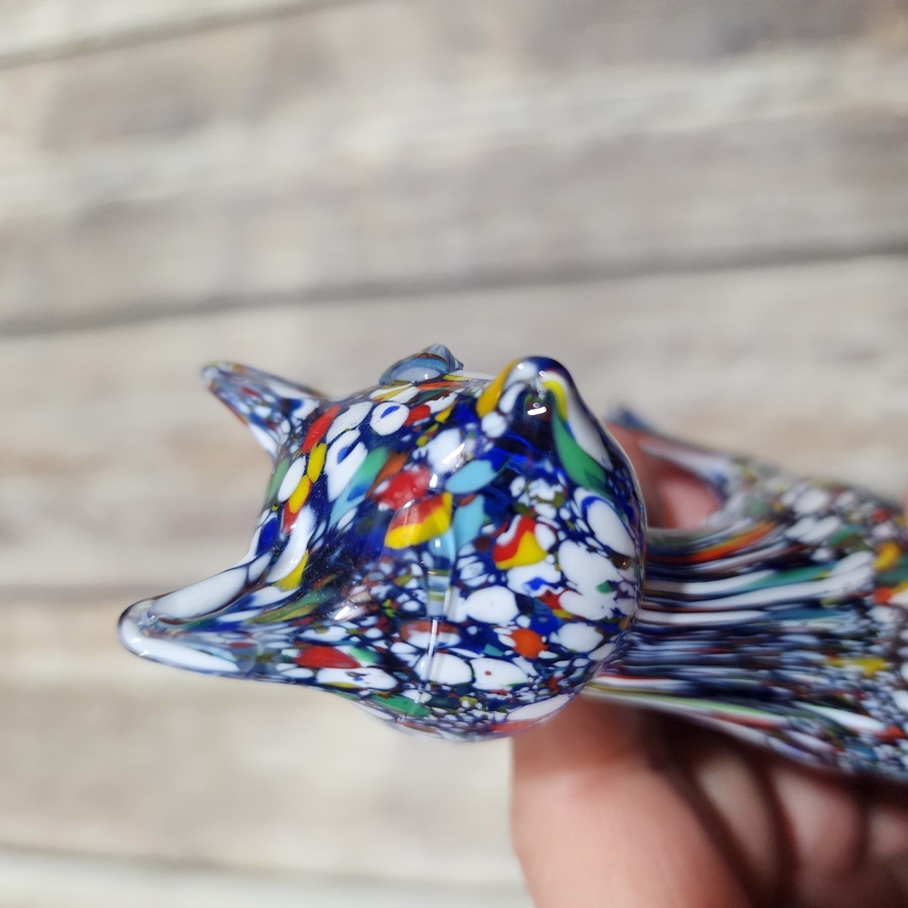 Hand blown glass cat paperweight / figurine confetti glass statue 6" tall - Picture 7 of 12